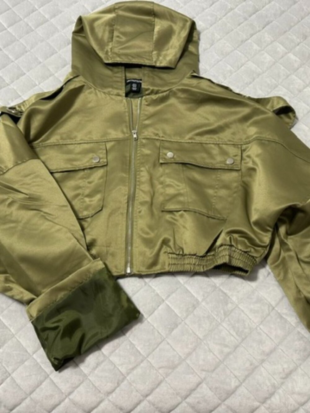"Pretty Little Things" Sage Green Satin Lightweight Bomber Jacket